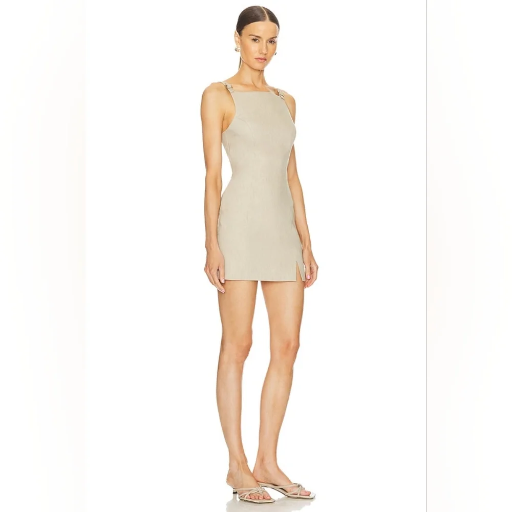 NEW Amanda Uprichard / Revolve Neutral Beige Mini Dress with Buckle Straps SZ L - Picture 10 of 15
